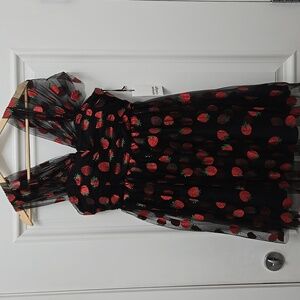 Unique Vintage Black and Red  Dress with Strawberry Print P2p 18